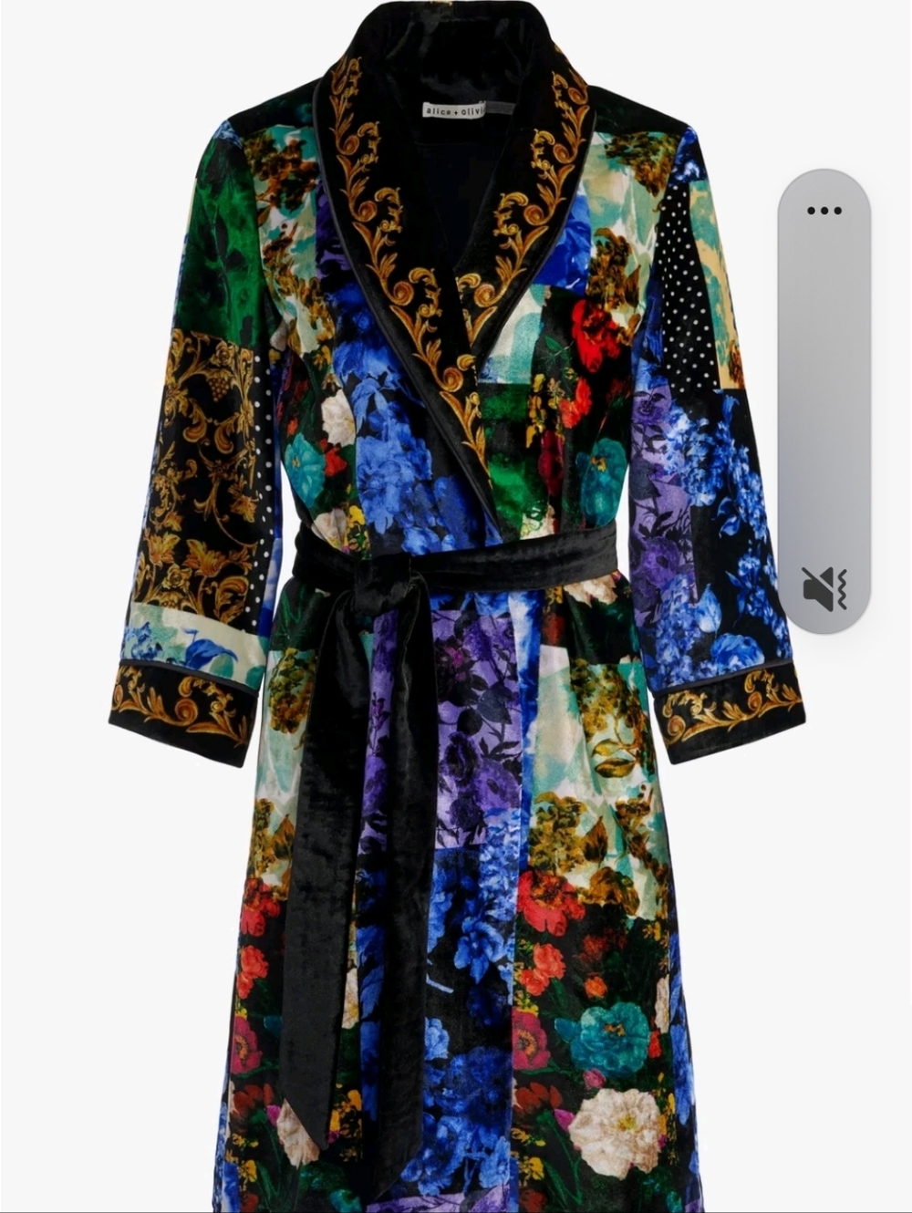 Baroque Floral Velvet Wrap Robe - Multicolor